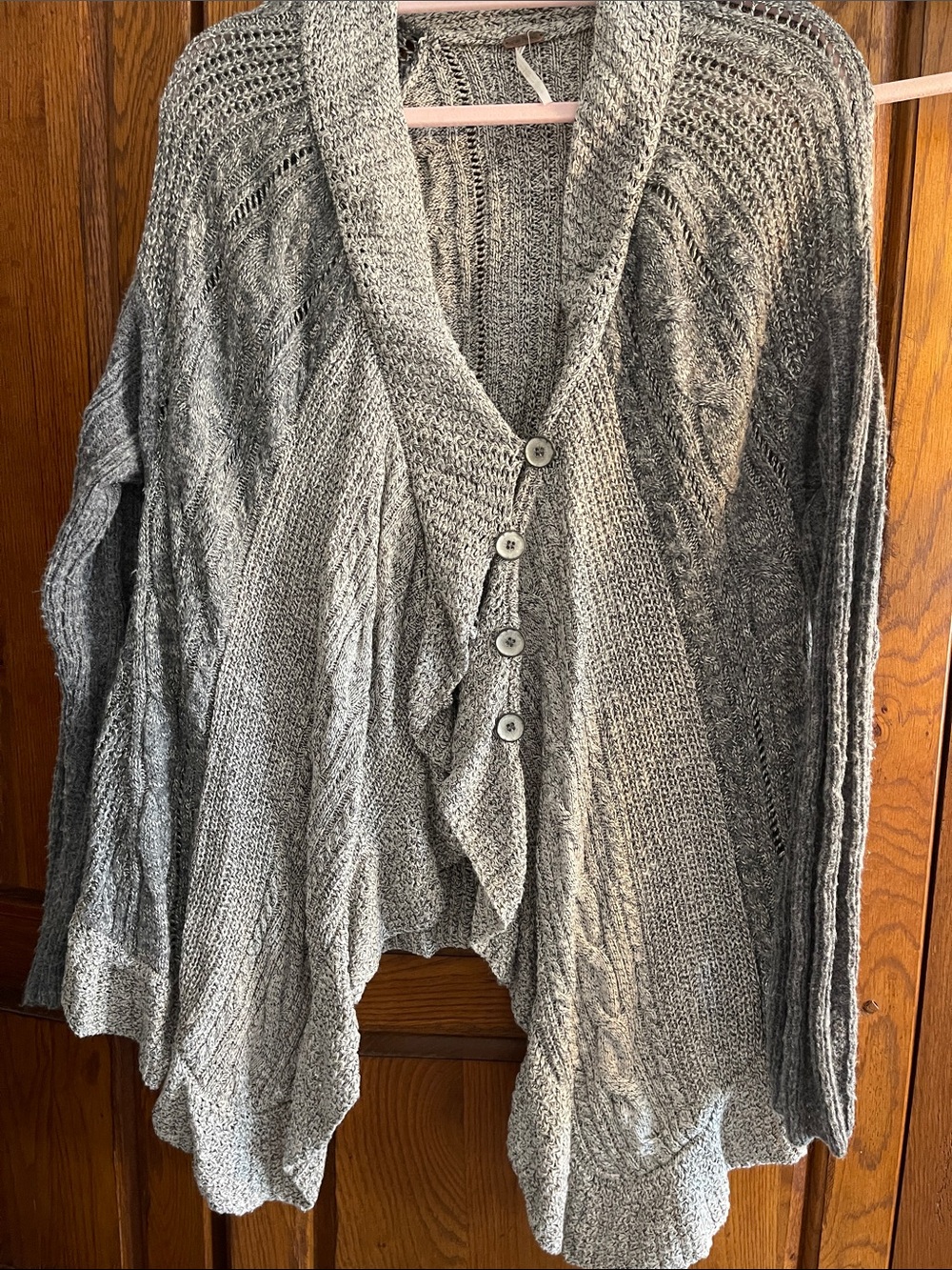 Free People Gray Cable-Knit Button Front Cardigan
